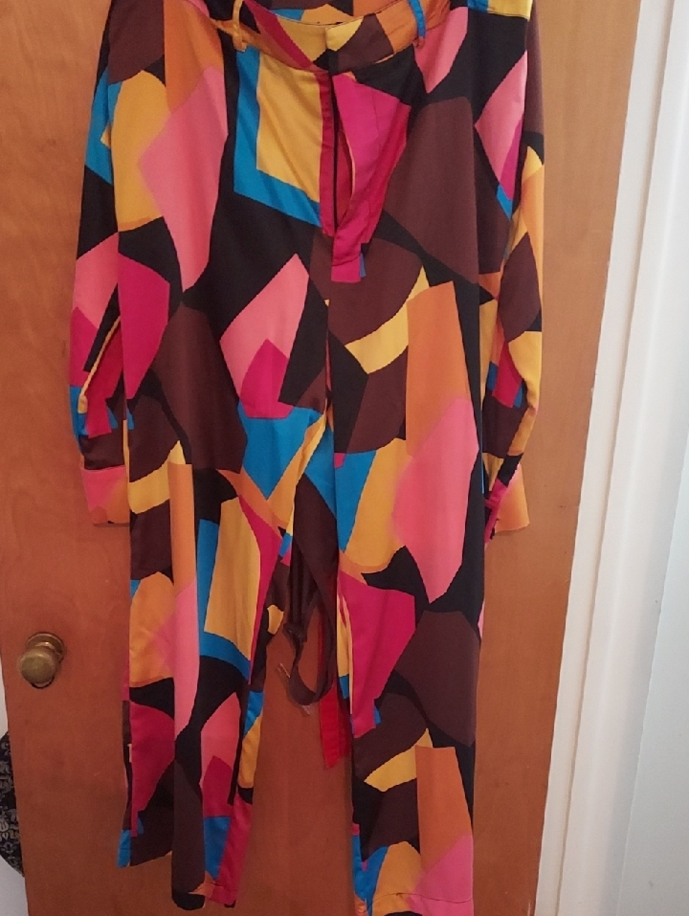 Nina Parker Long-Sleeve Geometric Colorblock Bodyst  PANTSET Pink, Blue & Yellow